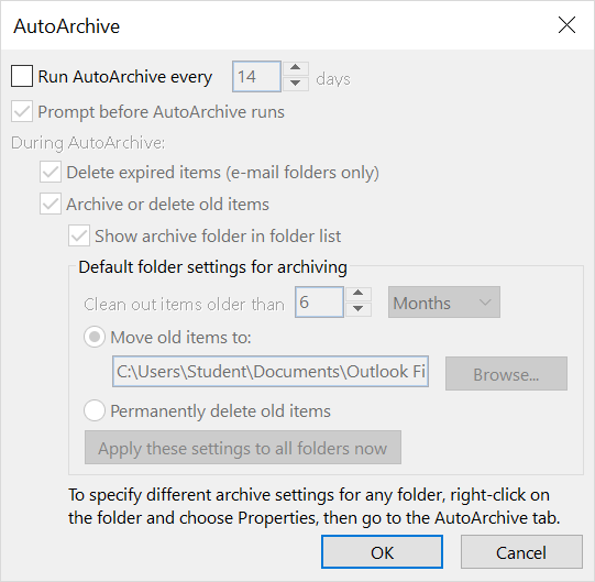 disable auto archive outlook 2016 remotely