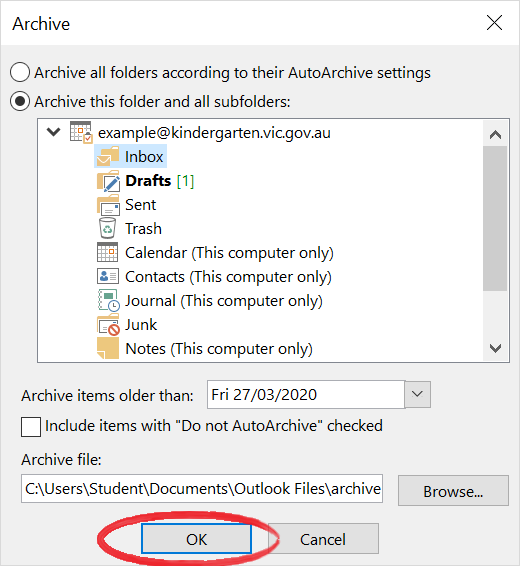 archive old imap mail to local folder in outlook