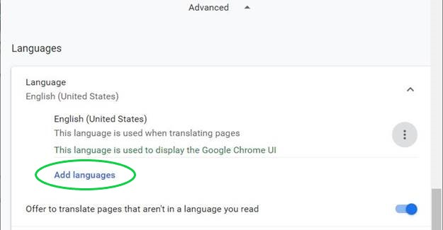 Chrome Settings Add languages