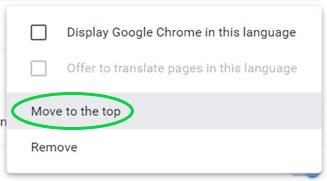 Chrome Settings Languages ellipses menu entry circled Move to the top 